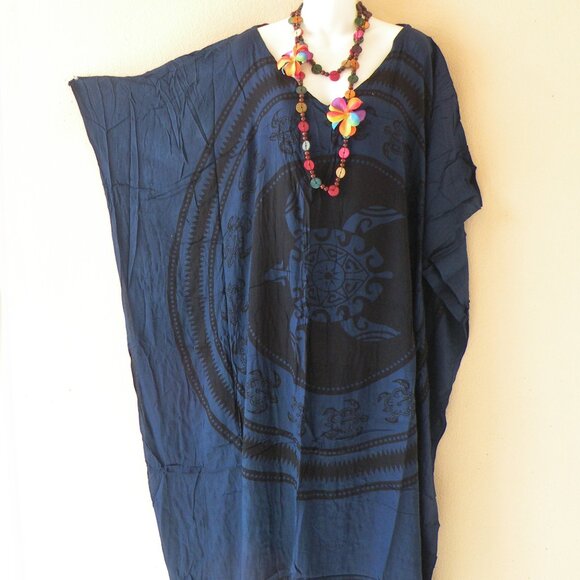 KD507 Blue Turtle Women Batwing VNeck Kaftan Dolman Women Abaya Dress Up to 5X - Picture 1 of 2